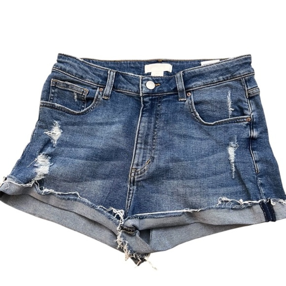 H&M Folded Raw Hem Short Distressed Hi-rise Blue Jean 5 pocket Shorts Size 6.